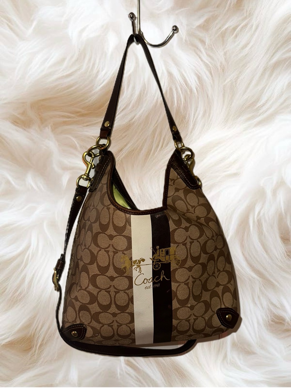COACH Heritage Stripe Signature Canvas Hobo Shoulder Bag K0868-13193